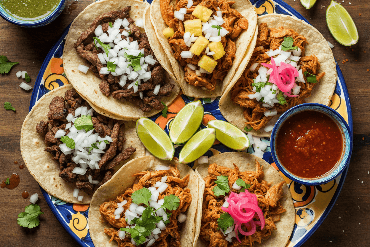 Variety of authentic Mexican tacos from Lalo's menu