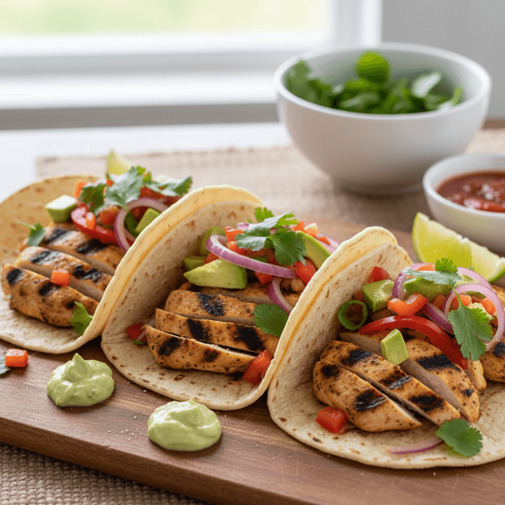 Grilled chicken tacos with fresh vegetables
