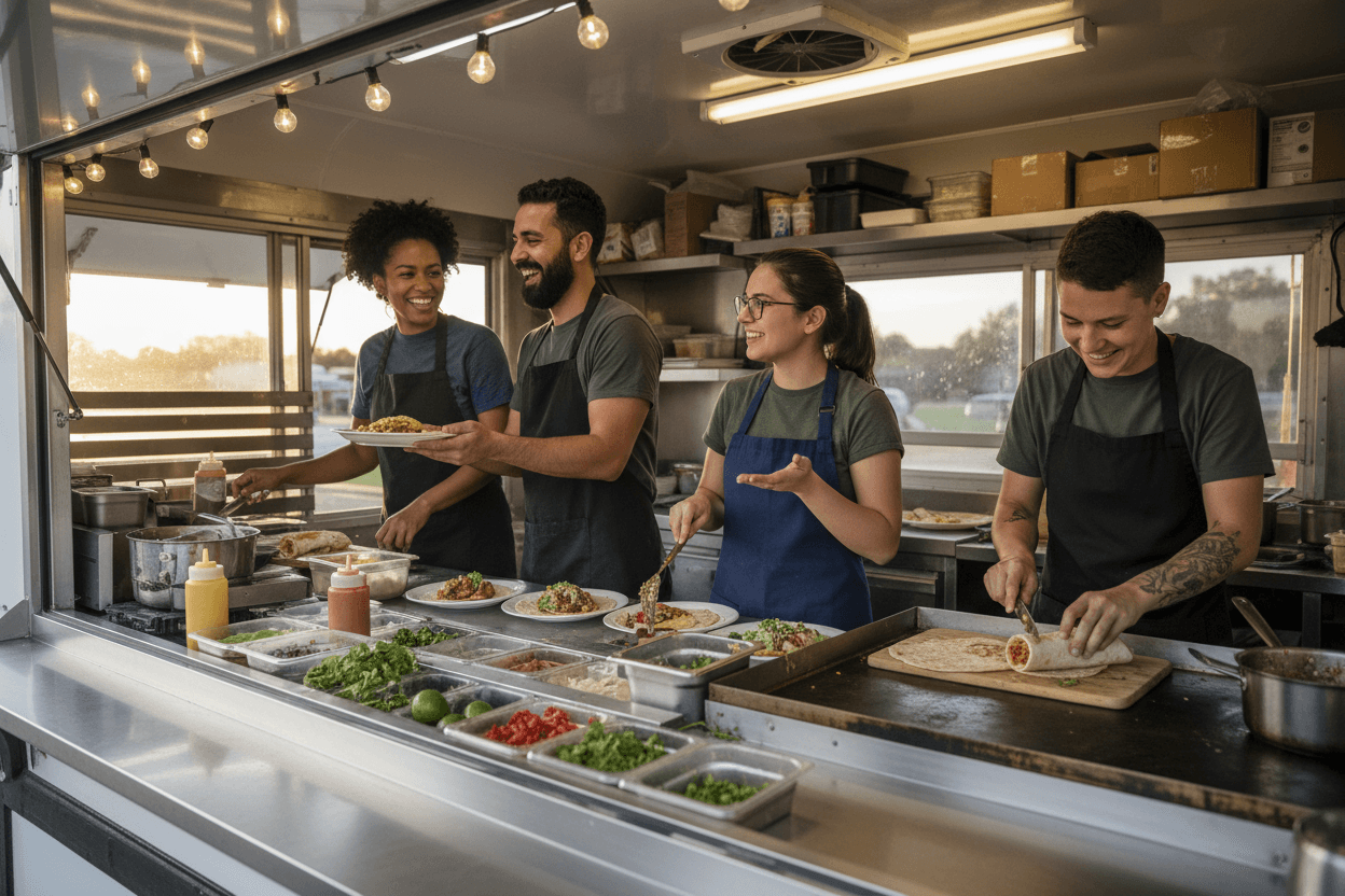 Team preparing food in the truck